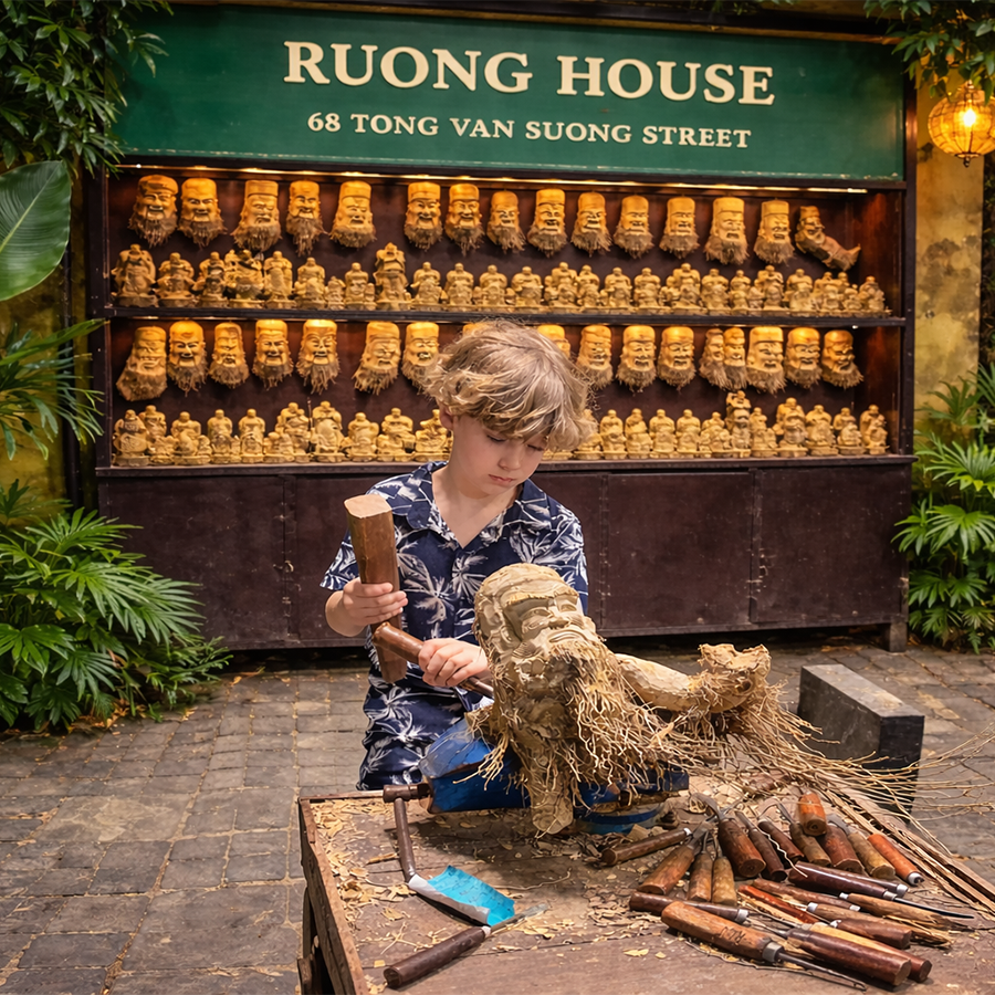 Bamboo root carving workshop in Hoi An